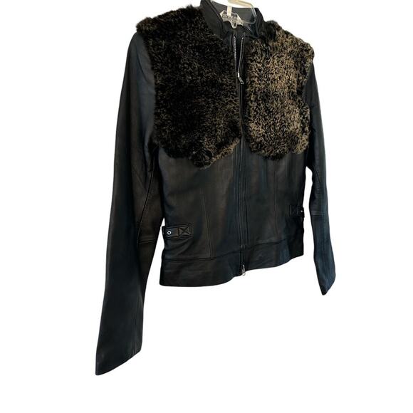PAOLO SANTINI LEATHER FUR COAT JACKET SZ 6 - Picture 1 of 3